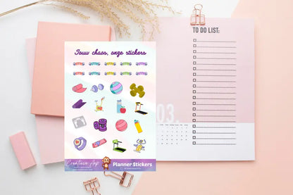Planner stickers met sport en fitness illustraties zoals halters, loopband en GYM tekst – matte vinyl stickersheet A6 & A5 – Creatieve Aap