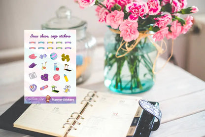 Planner stickers met sport en fitness illustraties zoals halters, loopband en GYM tekst – matte vinyl stickersheet A6 & A5 – Creatieve Aap