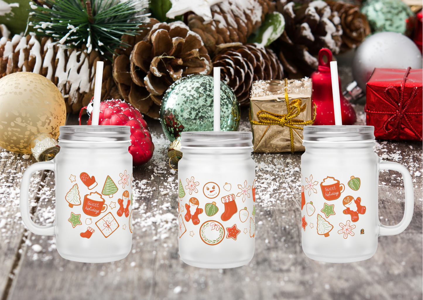Sweet Holidays – Frosted Mason Jar met Rietje (Limited Christmas Edition)