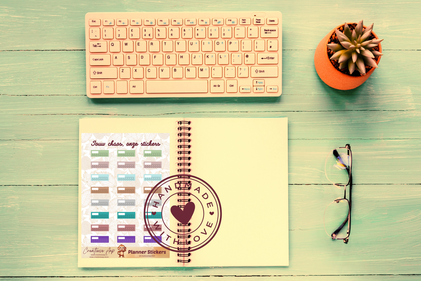 Planner stickers Herfst Water Trackers 2025 🍂 – handgemaakt design van Creatieve Aap. Verkrijgbaar in A6 en A5 formaat, matte of glans afwerking.