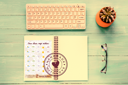 Planner stickers “Weer Icons” in herfstkleuren 🌦🍂✨ – met zon, wolken en regen icoontjes. Handgemaakt design van Creatieve Aap, verkrijgbaar in A6 en A5 formaat, matte of glans afwerking.