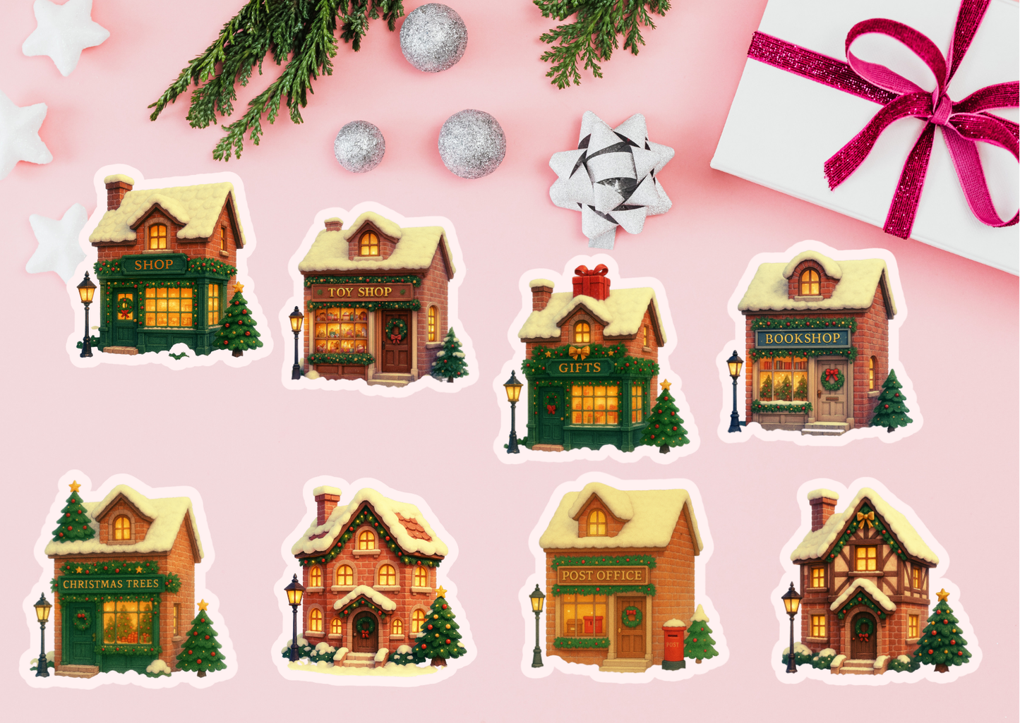 ❄️ Kerst Vinylstickers – Midwinter Village Collectie