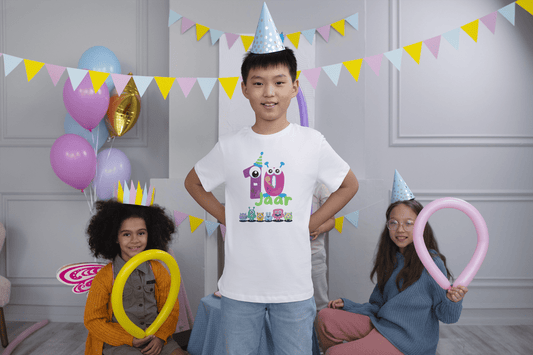 Kleurrijk Monster Kinder T-shirt voor Jarige Job - Leeftijd 10 jaar - Handbedrukt - Uniseks