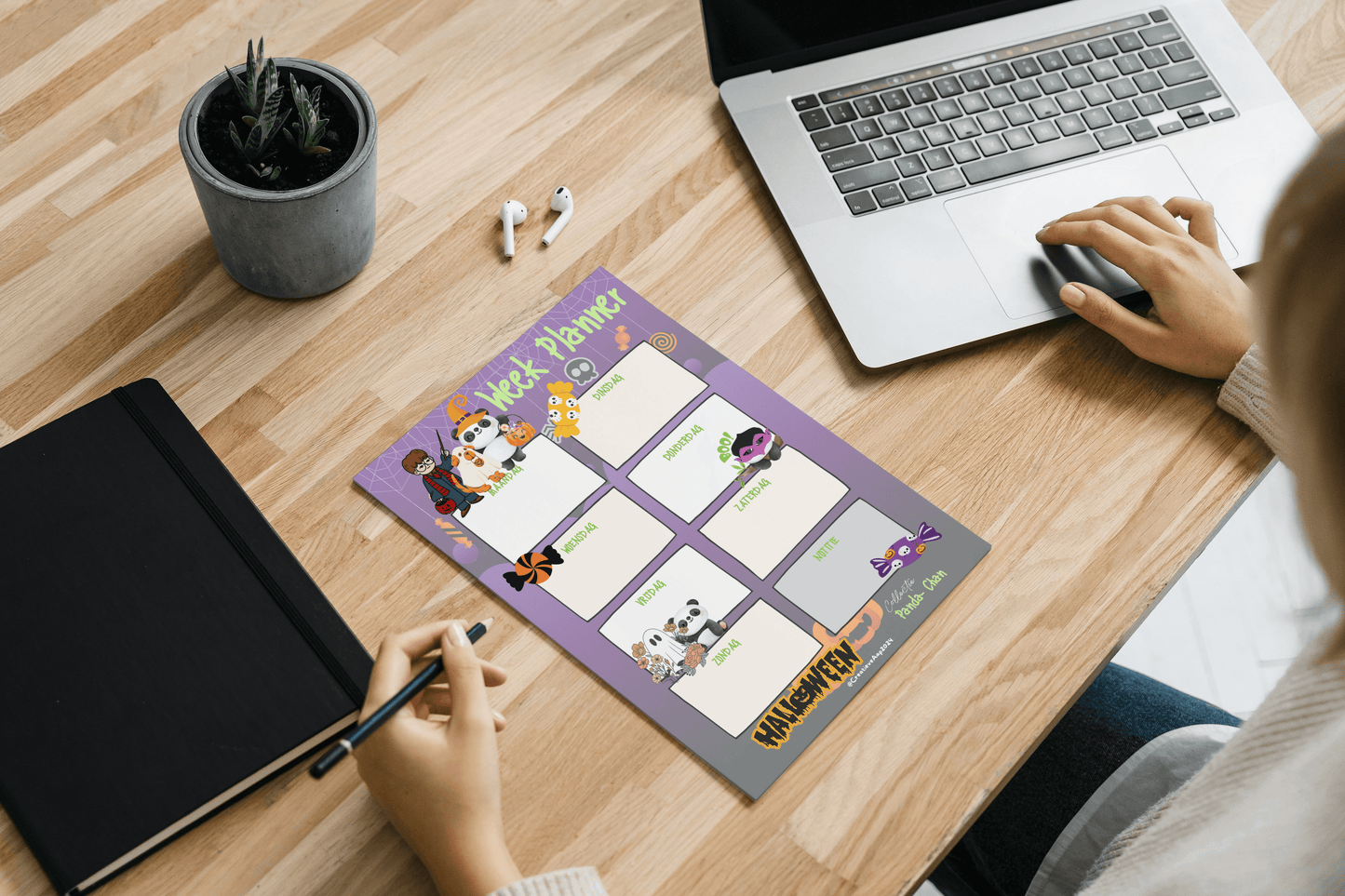 Weekplanner Halloween Collectie "Panda-Chan" – Handgemaakte Planner met 30 Pagina’s, Verkrijgbaar in A5 en A4 - Creatieve Aap