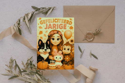 Handgemaakte Verjaardagskaart – Gefeliciteerd Jarige! (10,5 x 14,8 cm) | Met of zonder envelop - Creatieve Aap