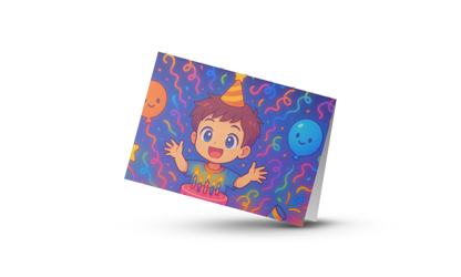 Verjaardagskaart Anime Jongen – Handgemaakte Wenskaart A6 Liggend Creatieve Aap