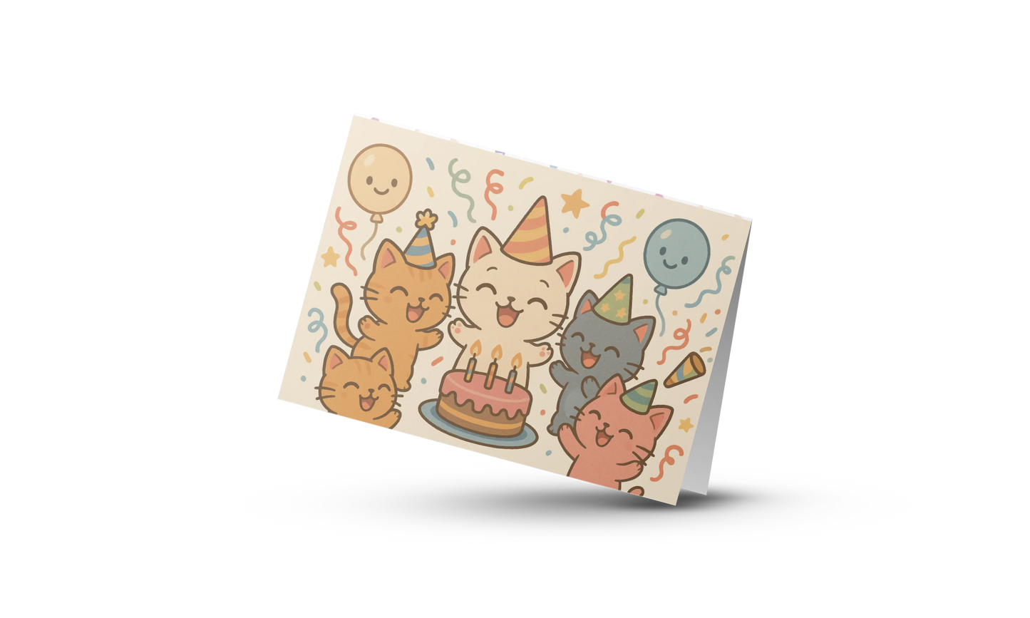Wenskaart "Kittenparty Verjaardag" – Handgemaakt | A6 | Met of zonder envelop Creatieve Aap