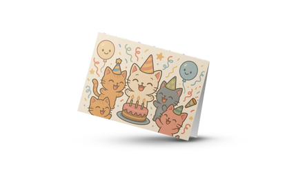 Wenskaart "Kittenparty Verjaardag" – Handgemaakt | A6 | Met of zonder envelop Creatieve Aap