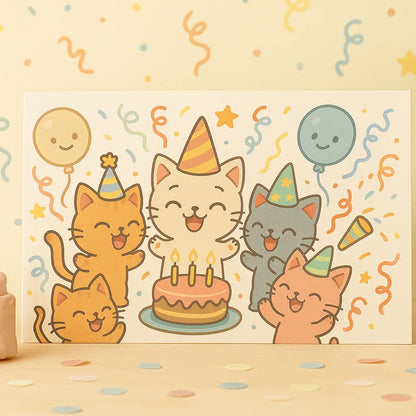 Wenskaart "Kittenparty Verjaardag" – Handgemaakt | A6 | Met of zonder envelop Creatieve Aap