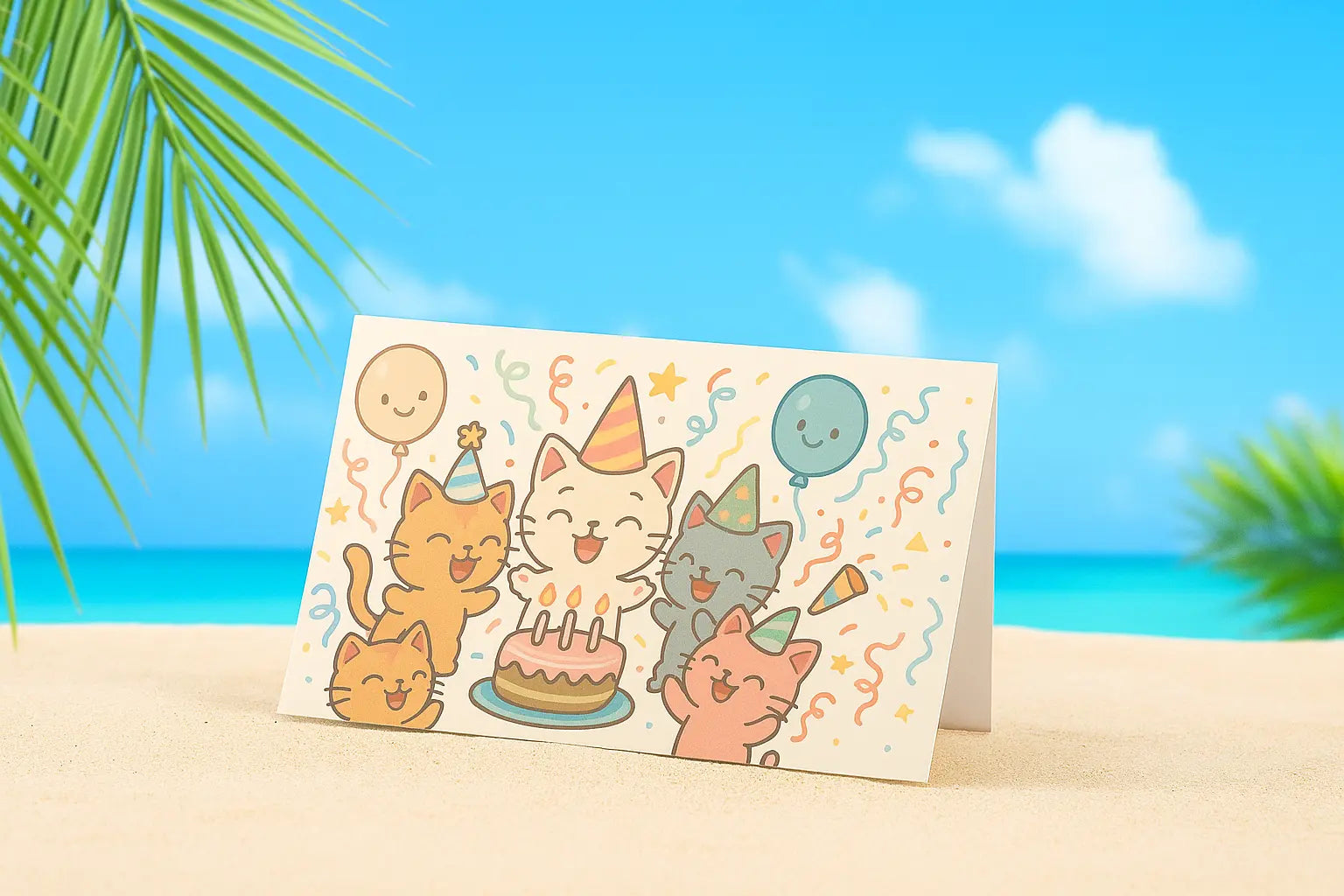 Wenskaart "Kittenparty Verjaardag" – Handgemaakt | A6 | Met of zonder envelop Creatieve Aap