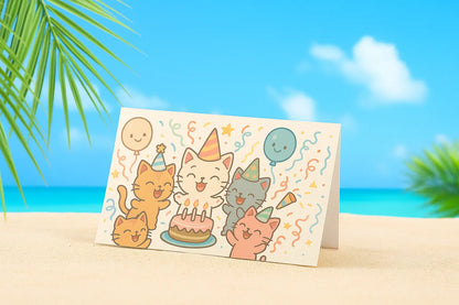 Wenskaart "Kittenparty Verjaardag" – Handgemaakt | A6 | Met of zonder envelop Creatieve Aap