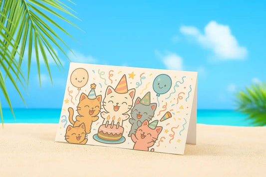 Wenskaart "Kittenparty Verjaardag" – Handgemaakt | A6 | Met of zonder envelop Creatieve Aap